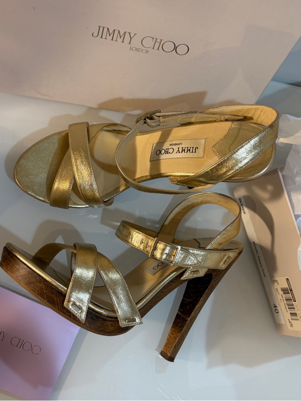 Jimmy Choo Metallic Nappa Gold Heels – Size 40